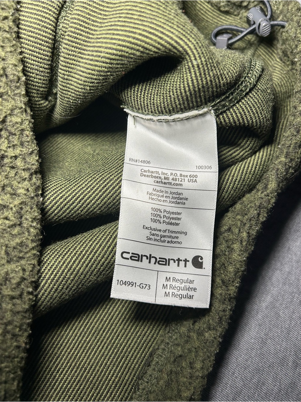 Carhartt Olive Green Sherpa Pullover with Snap Placket - Picture 6 of 7